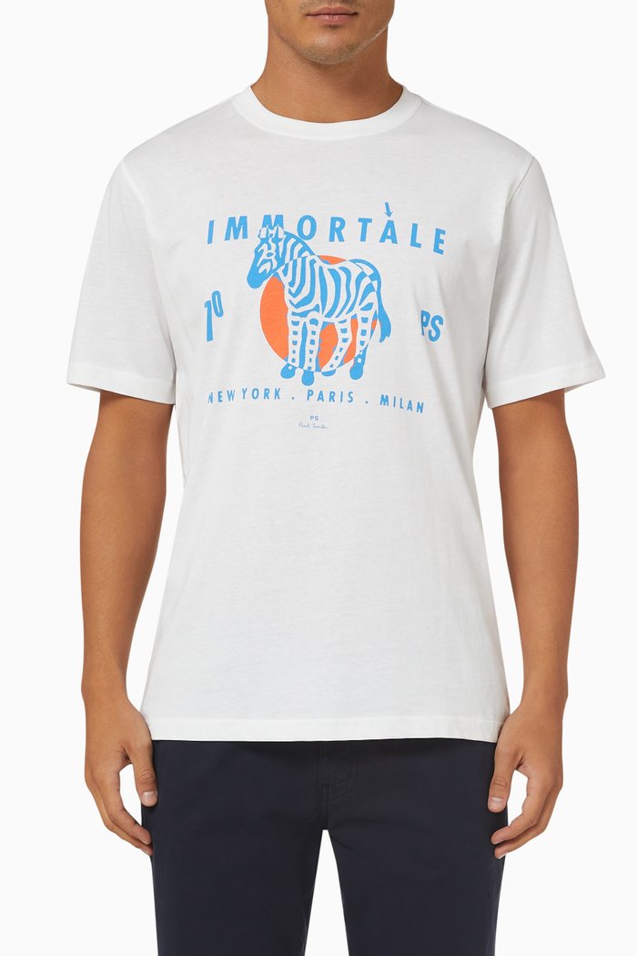 Immortale Zebra T-shirt in Organic Cotton, White