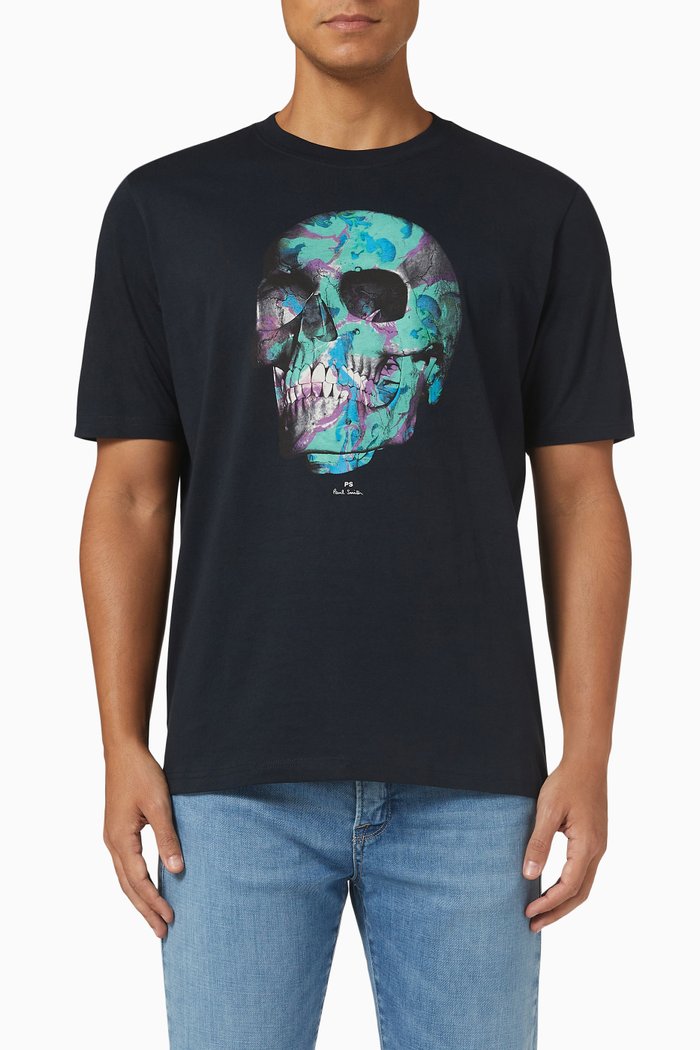 

Paint Skull T-Shirt in Organic Cotton, Blue