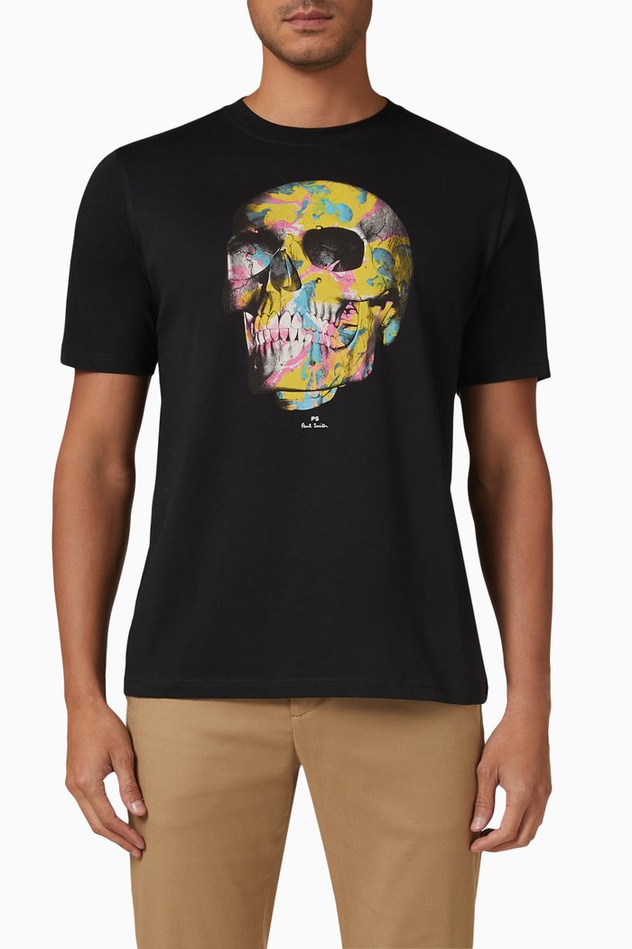 

Skull Print T-shirt in Organic Cotton Jersey, Black