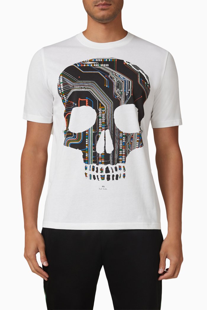 Skull Print T-shirt in Organic Cotton Jersey, White