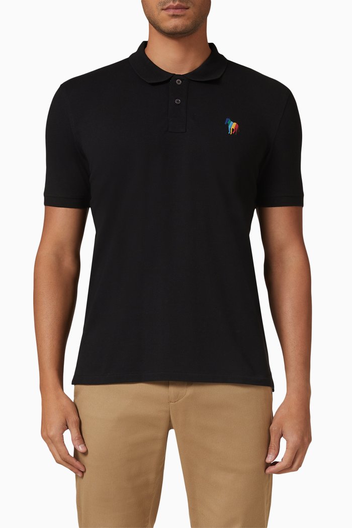 

Broad Stripe Zebra Logo Polo Shirt in Cotton Pique, Black