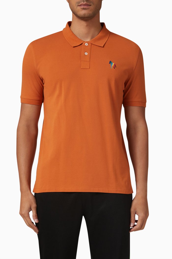 

Broad Stripe Zebra Logo Polo Shirt in Cotton Pique, Orange