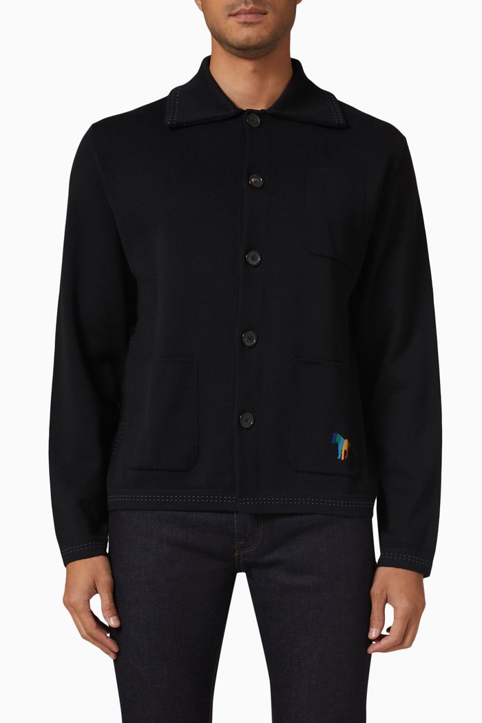 

Broad Stripe Zebra Jacket in Cotton Knit, Black