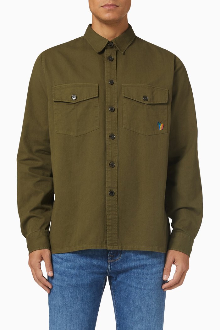 

Embroidered Zebra Shirt in Cotton-Twill, Green