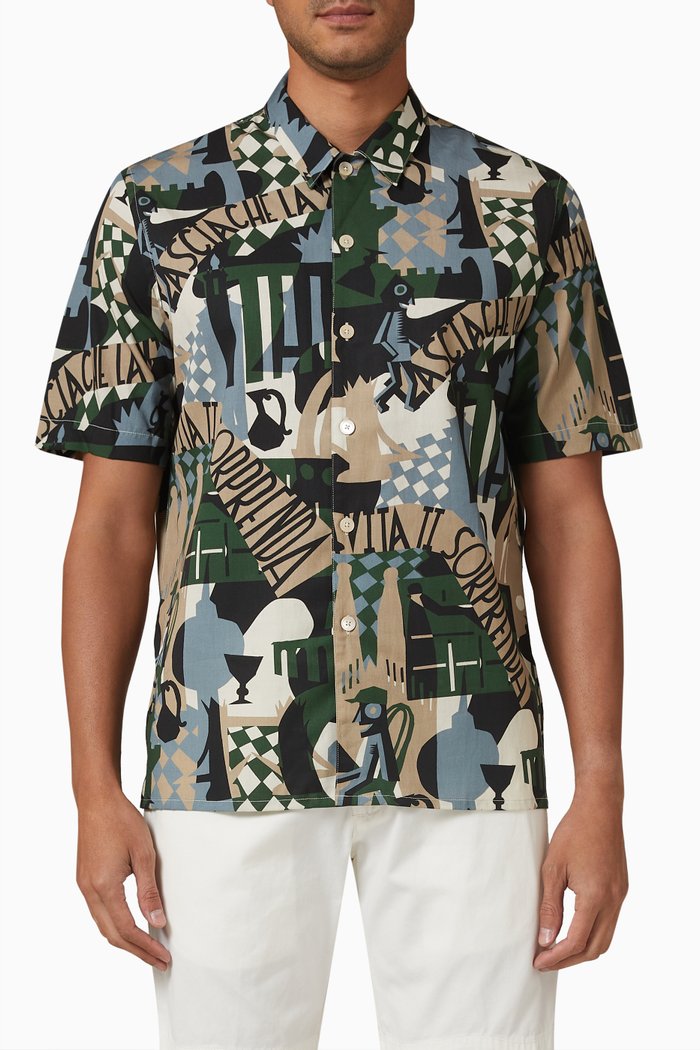 Souvenir Print Shirt in Cotton Blend, Multicolour