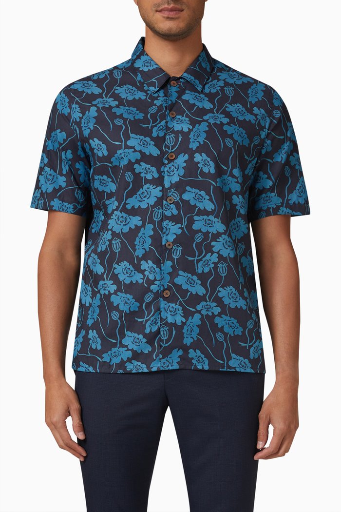 

Poppies Print Shirt in Cotton, Blue