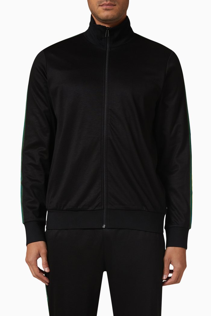 

Contrast Tape Zip Track Top, Black