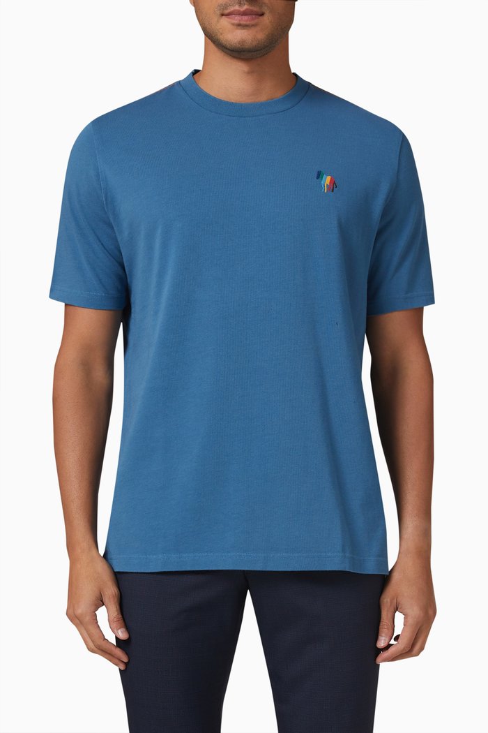 

Broad Stripe Zebra Logo T-shirt in Cotton, Blue