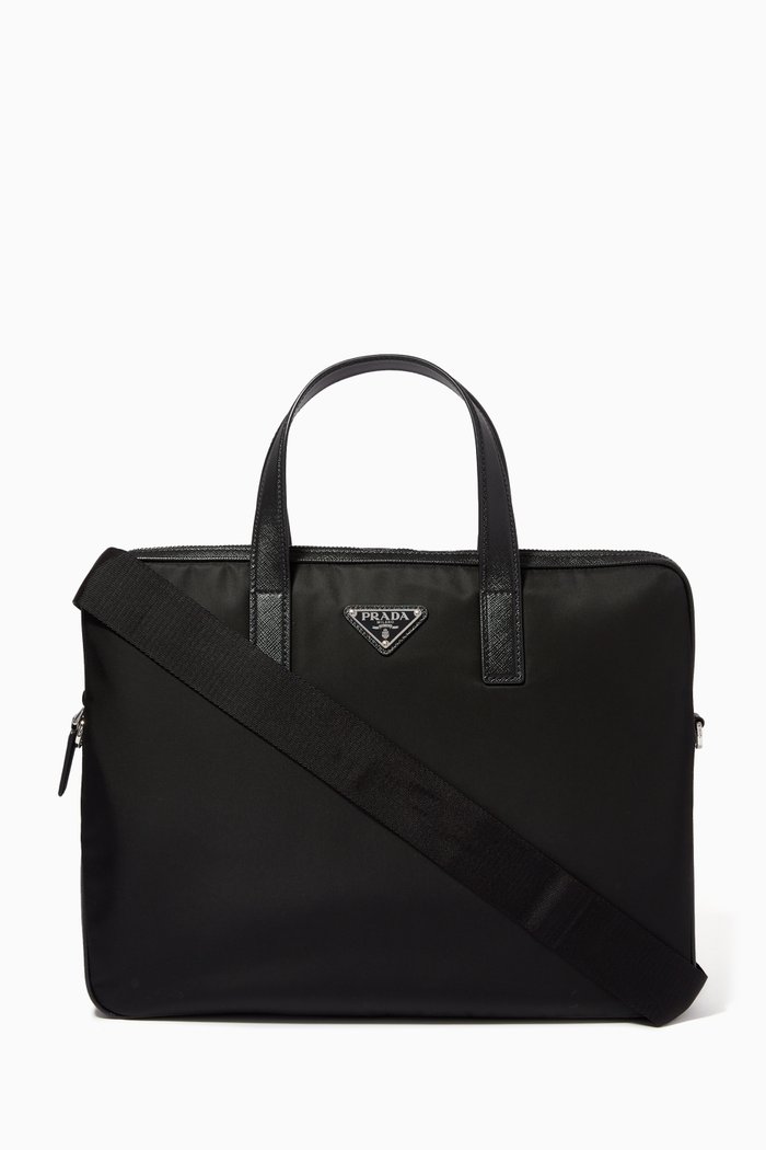 

Briefcase in Re-nylon & Saffiano Leather, Black