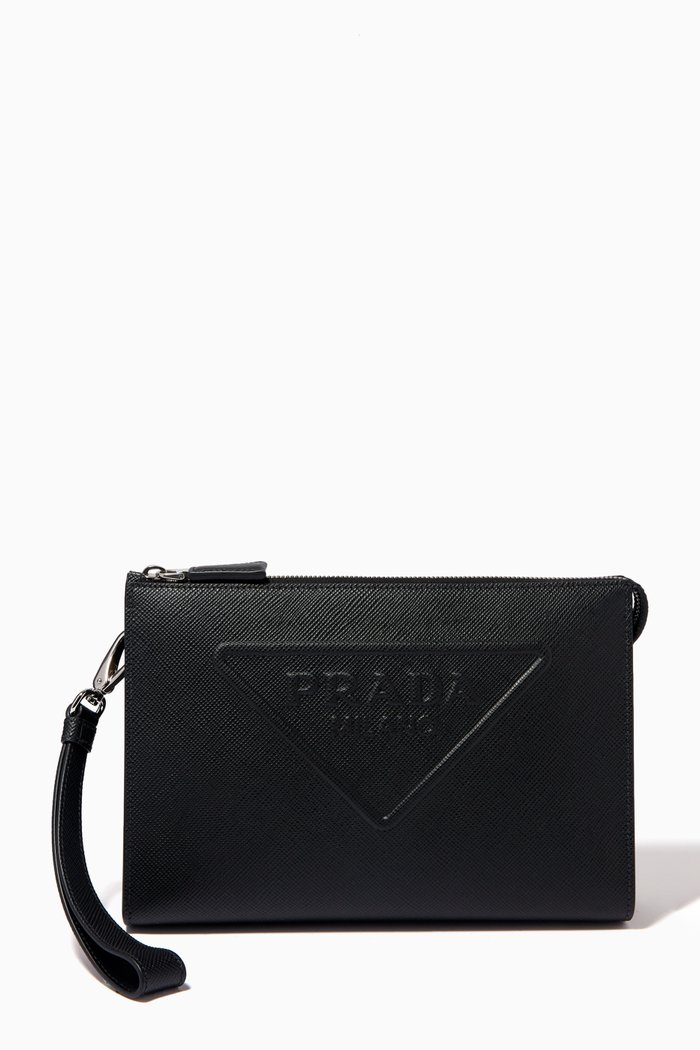

Embossed Logo Pouch in Saffiano-leather, Black