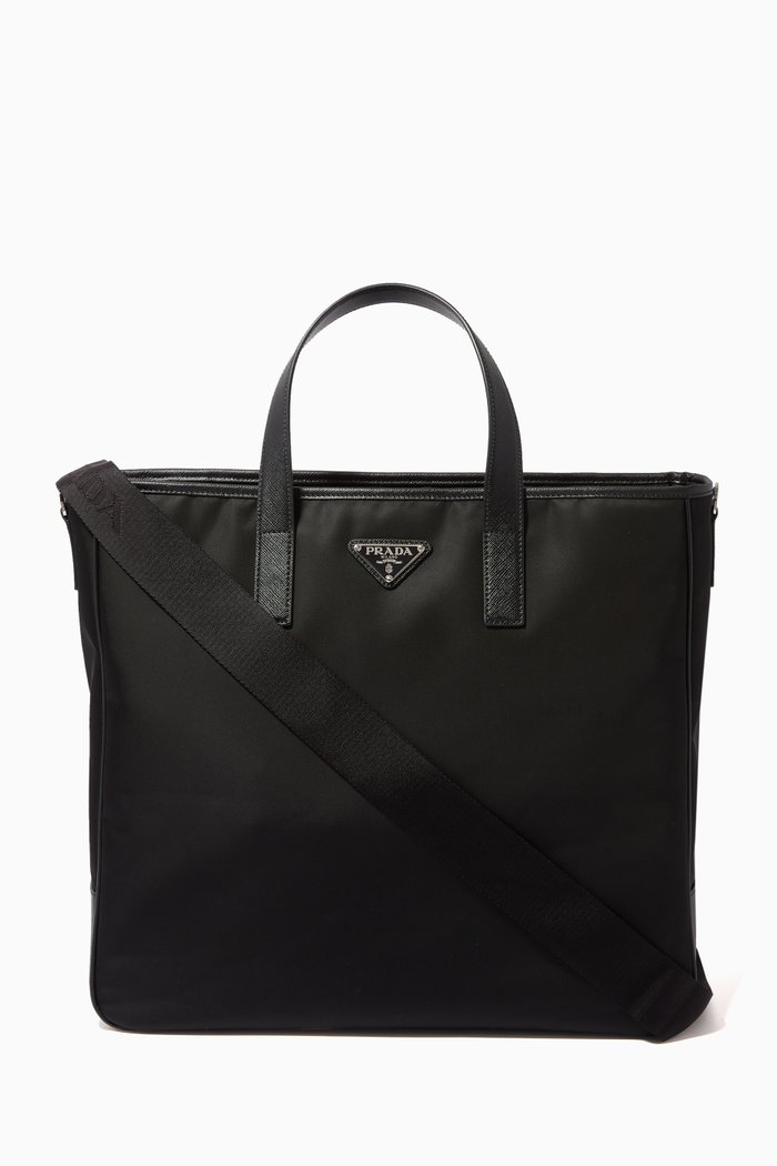 

Enamel Logo Tote Bag in Re-Nylon & Saffiano Leather, Black