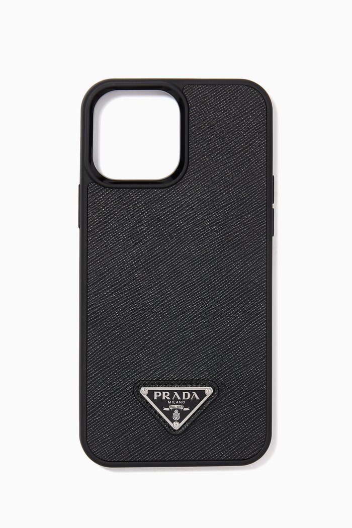 

Enamelled Logo iPhone 13 Pro Case in Saffiano Leather, Black