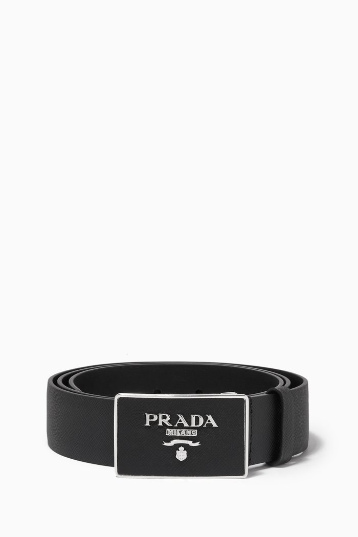 

Logo Buckle Belt in Saffiano Leather, Black