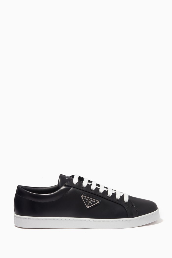 

Logo Sneakers in Brushed Leather, Black