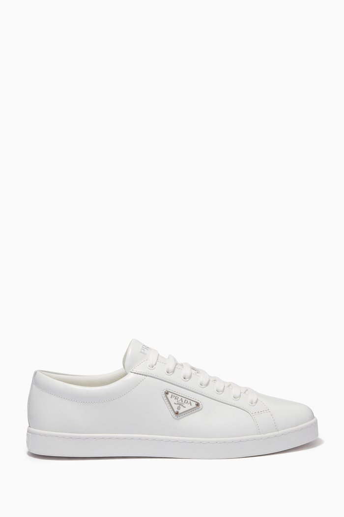 

Logo Sneakers in Brushed Leather, White