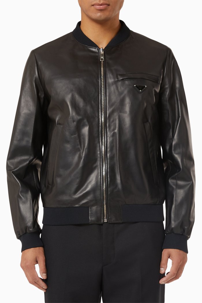 

Reversible Bomber Jacket in Nylon & Leather, Black