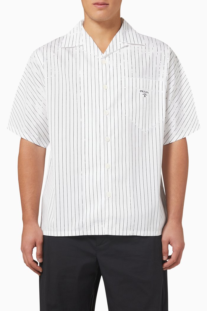 

Broken Stripes Shirt in Cotton Poplin, White