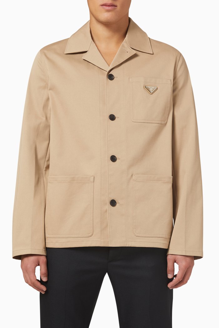 

Triangle Logo Blazer Jacket in Stretch Gabardine, Neutral