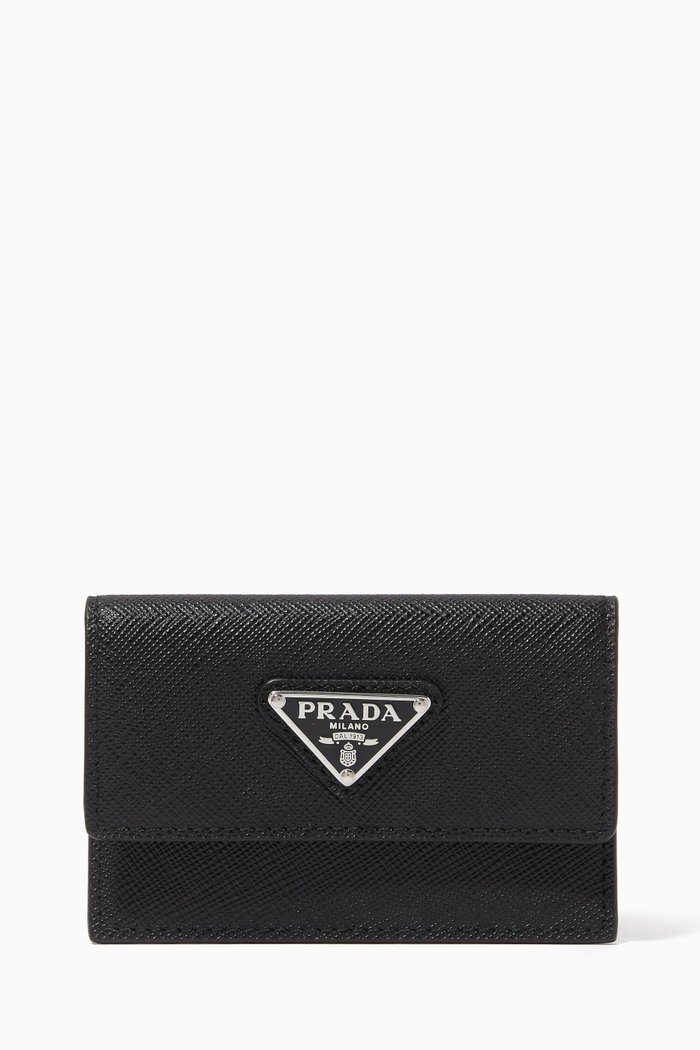 

Enamelled Logo Wallet in Saffiano Leather, Black