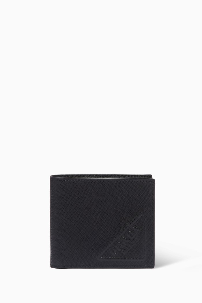 

Embossed Logo Wallet in Saffiano Leather, Black
