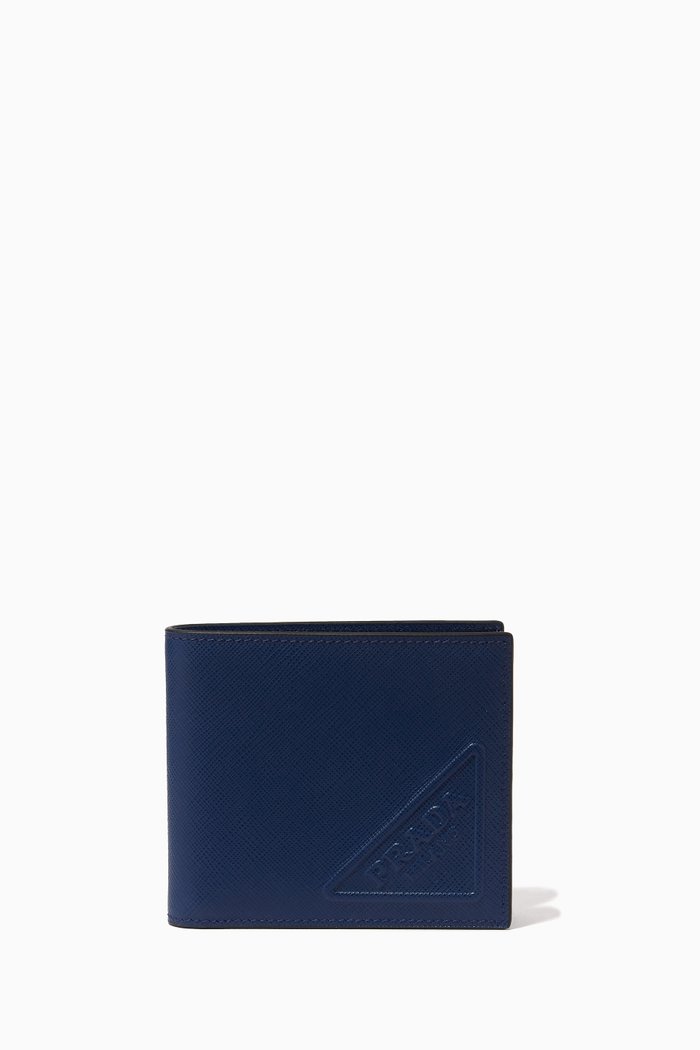 

Embossed Logo Wallet in Saffiano Leather, Blue
