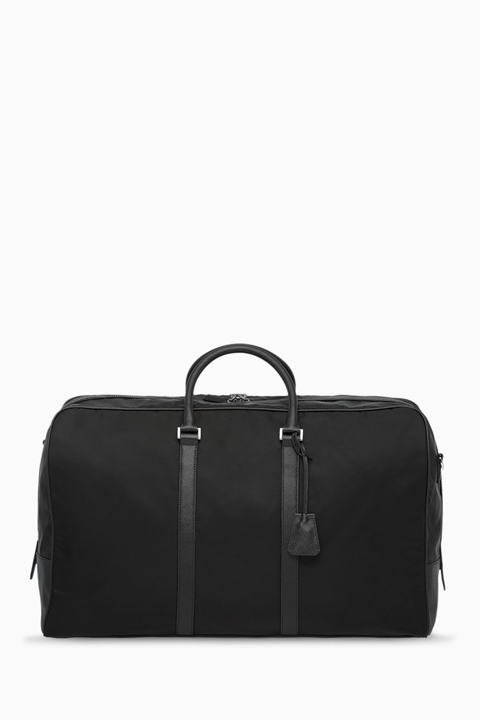 Logo Travel Bag in Re-Nylon & Saffiano Leather, Black