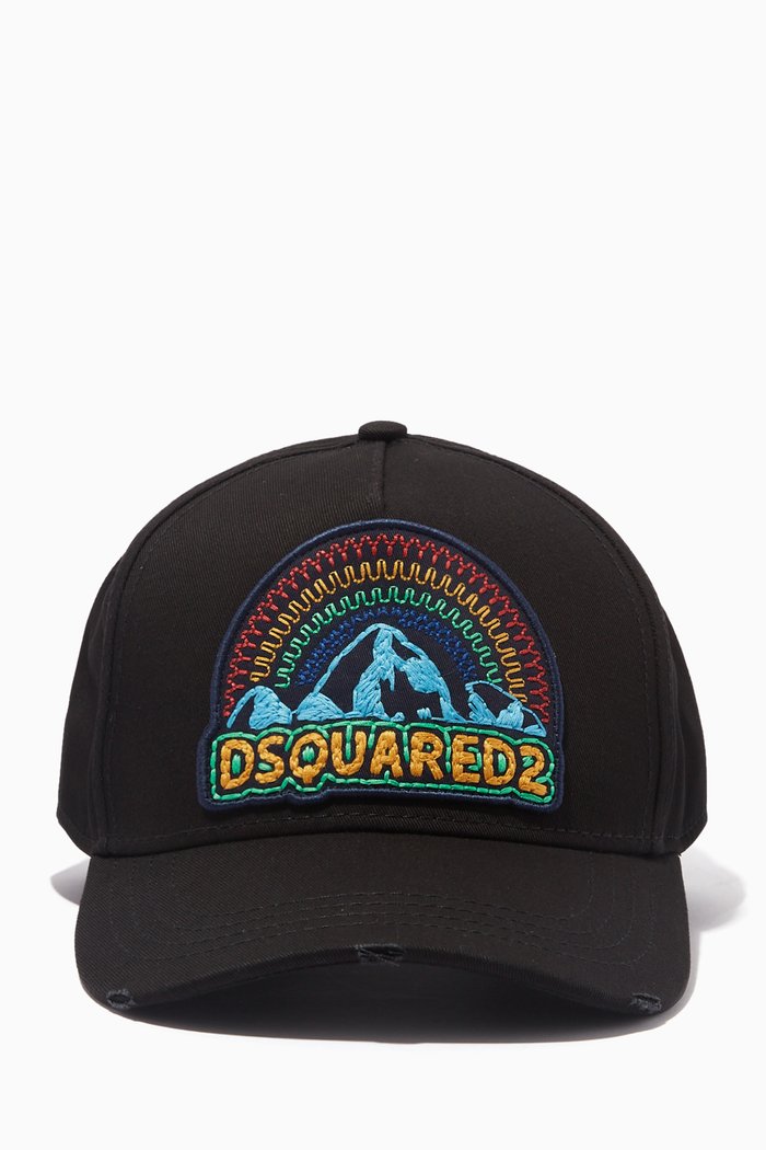 

Rainbow Baseball Cap in Cotton Twill, Black