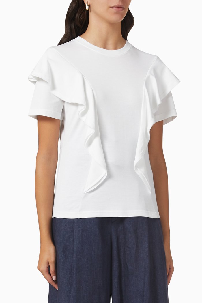 Ruffled T-shirt in Cotton Jersey, White