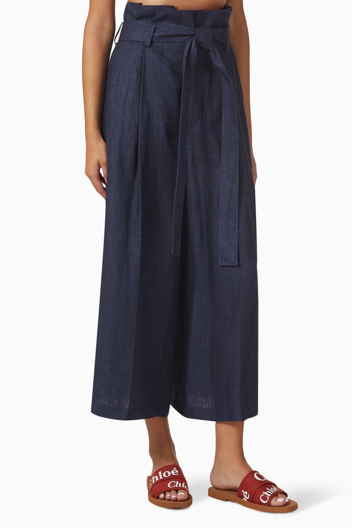 

Belted Culottes in Washed Linen, Blue