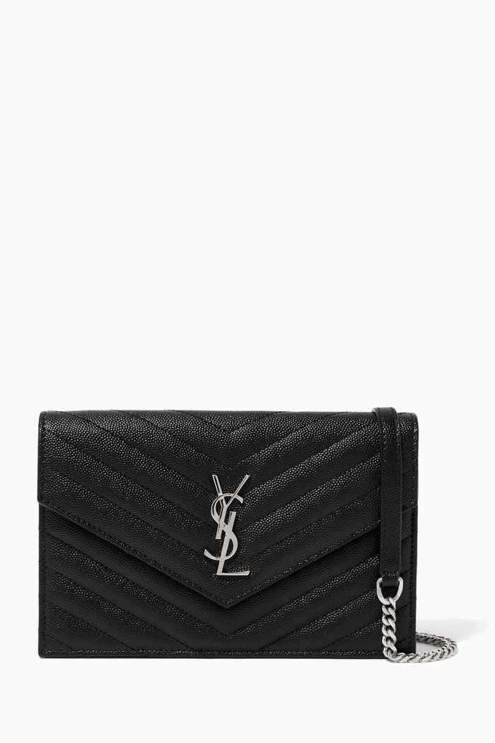 

Monogram Chain Wallet in Matelassé Leather, Black