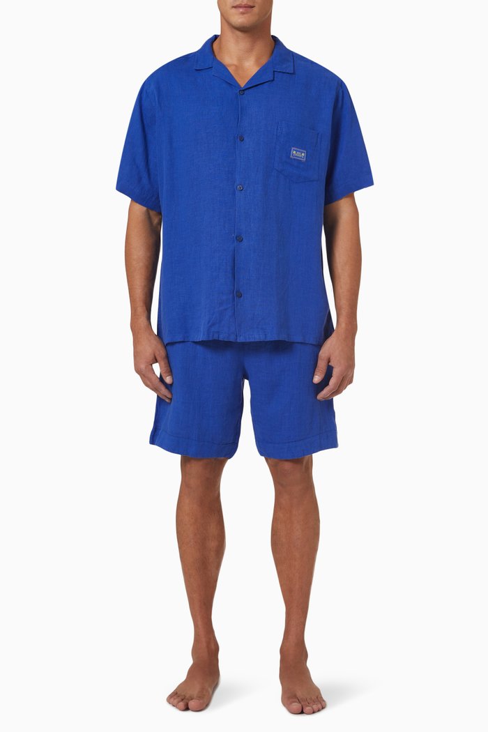 

Cuban Pyjama Set in Linen, Blue