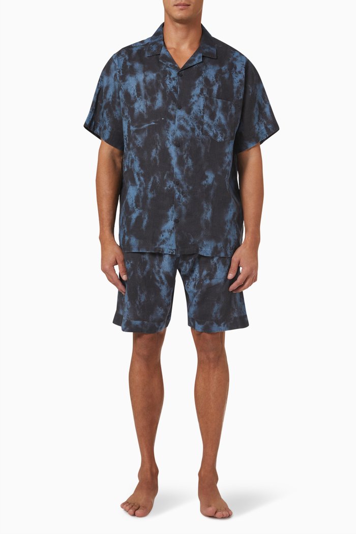 

Cuban Pyjama Set in Linen, Blue