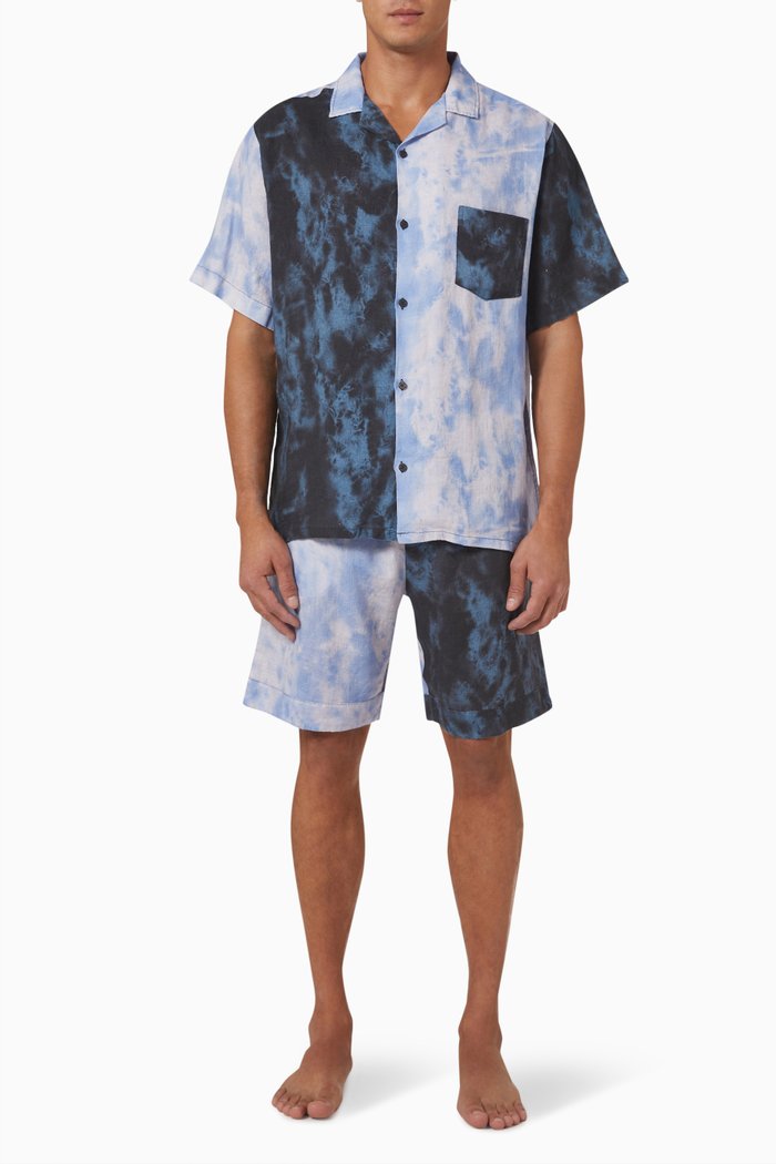 

Cuban Pyjama Set in Linen, Blue