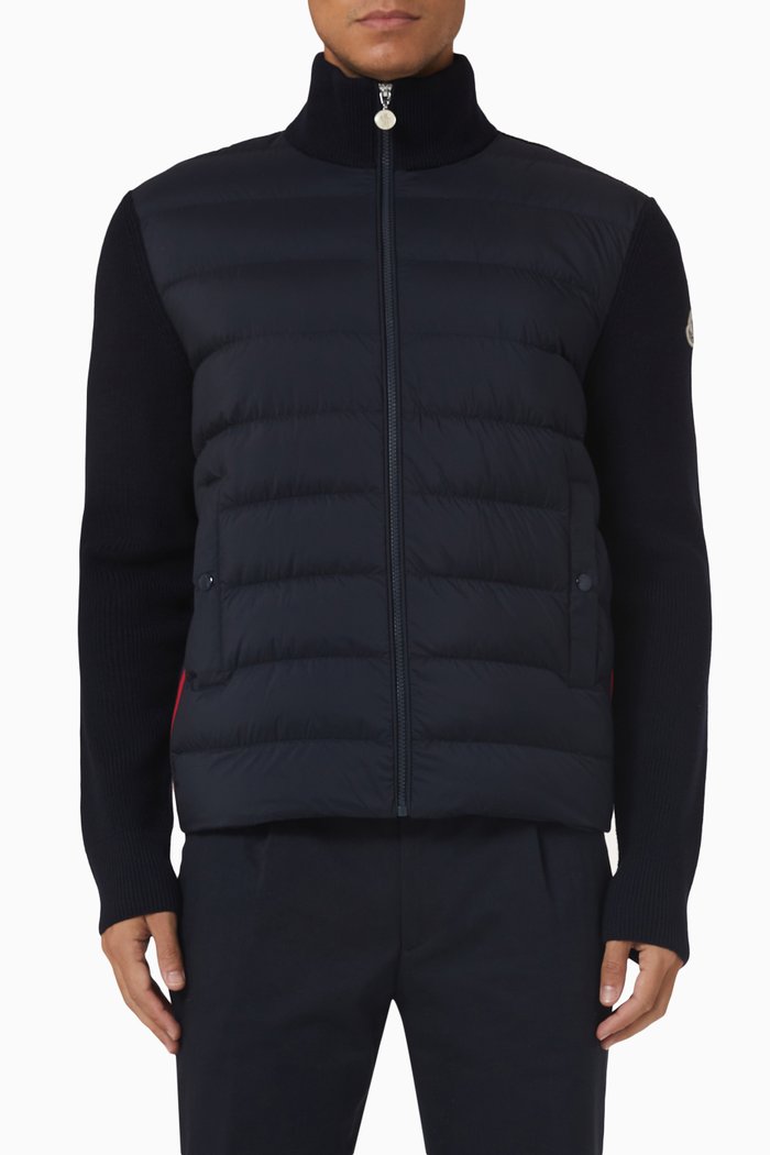

Padded Zip-up Cardigan in Wool, Blue