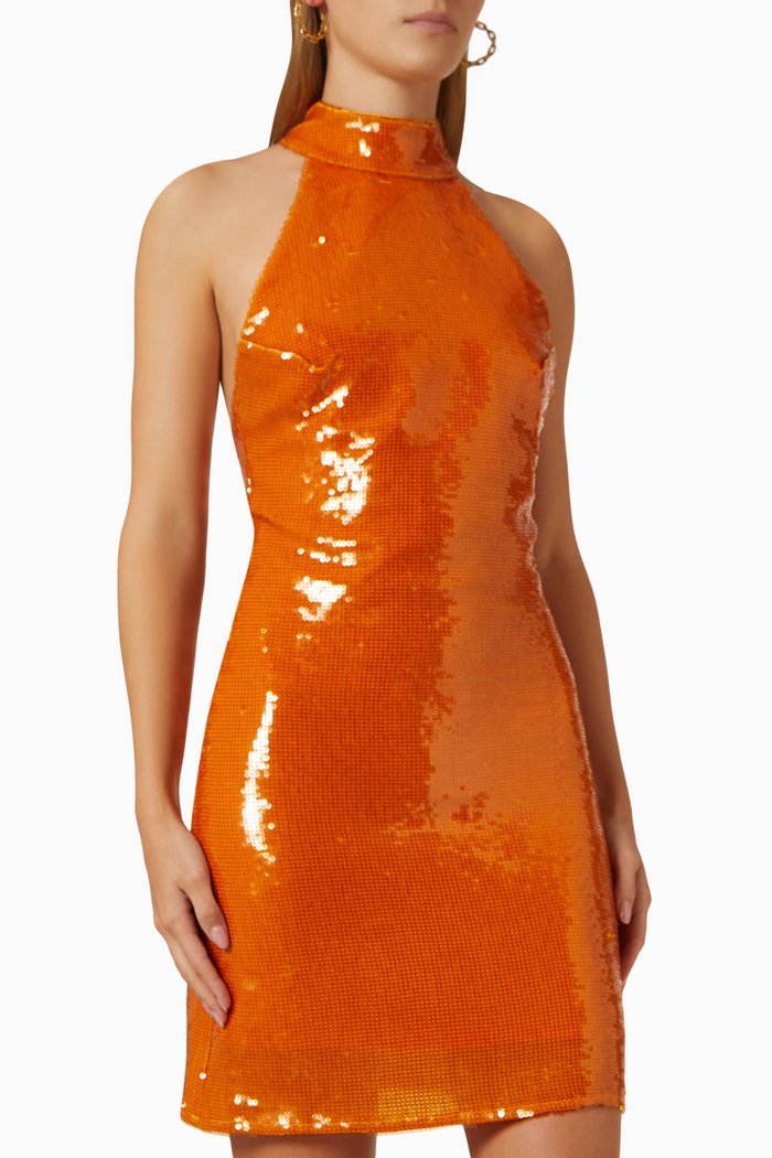 

Fuego Halterneck Dress in Sequin, Orange
