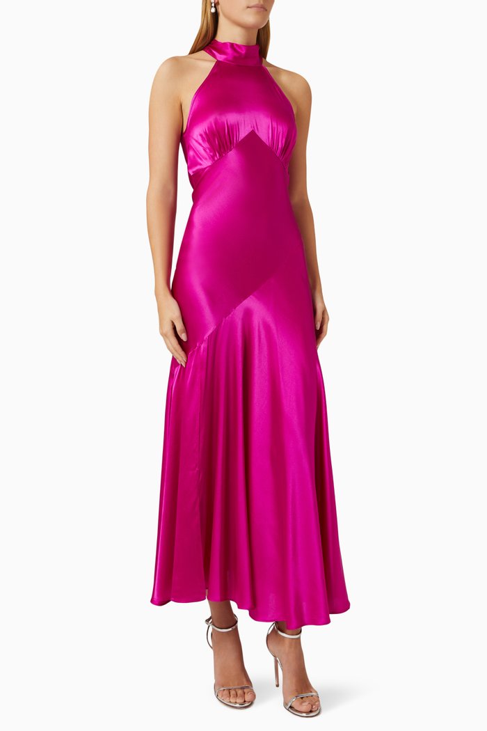 

Vivienne Halterneck Dress in Satin, Purple