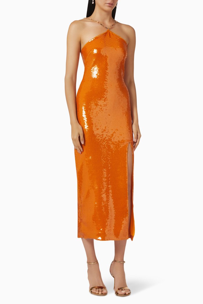 

Cadillac Halterneck Dress in Sequin, Orange