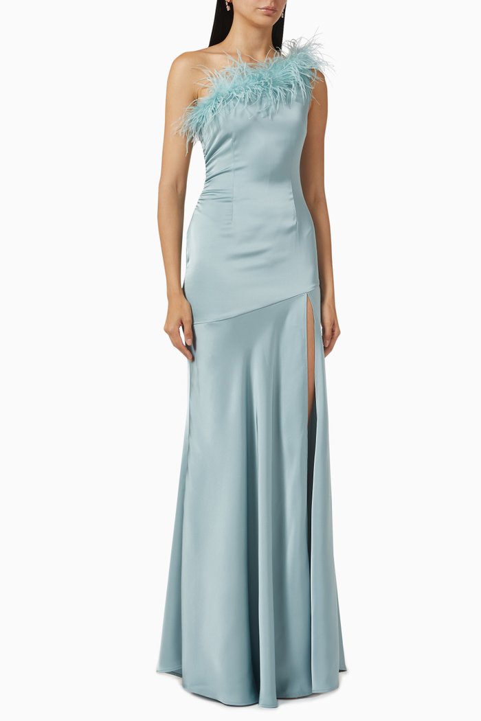 

Finca One-shoulder Gown in Satin, Blue
