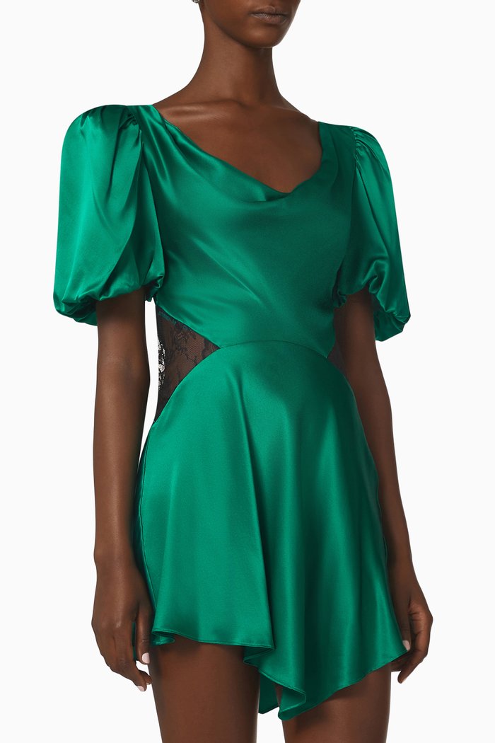 Gladys Mini Dress in Satin, Green