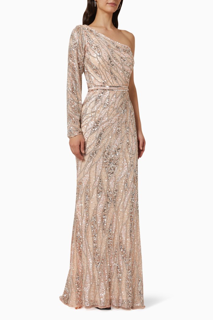 

Embellished One Shoulder Gown, Rose gold