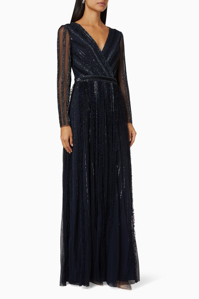 

Embellished V-Neck Gown, Blue