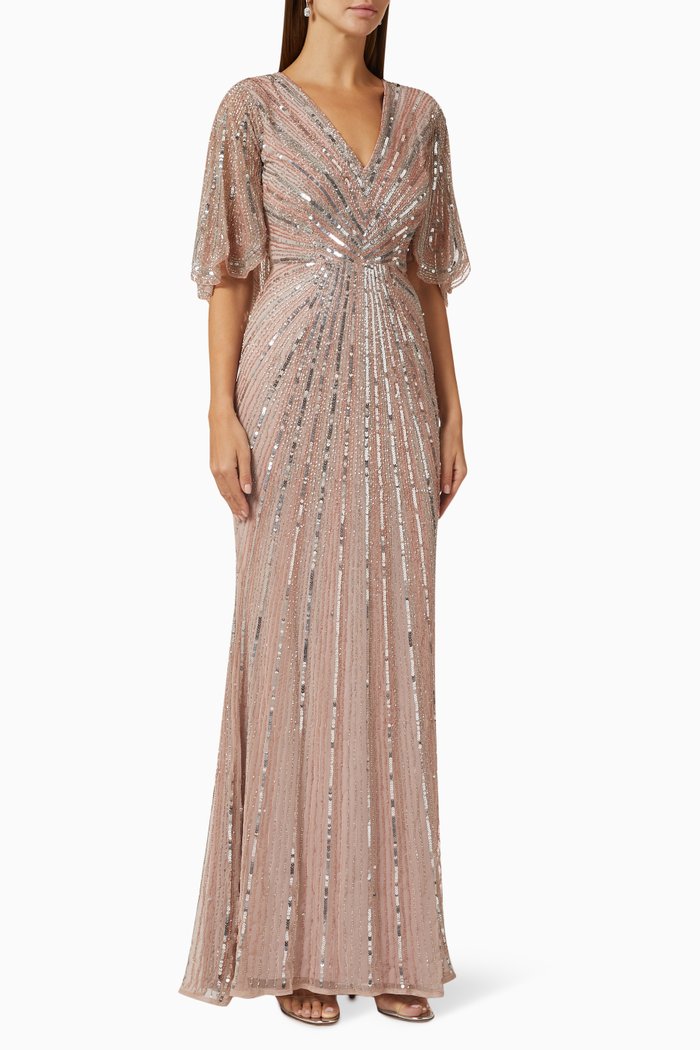 

Sequin Column Gown in, Pink