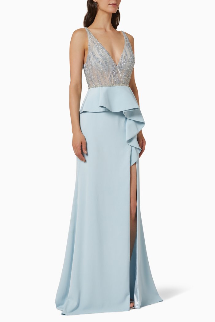 

Embroidered Bodice Gown, Blue