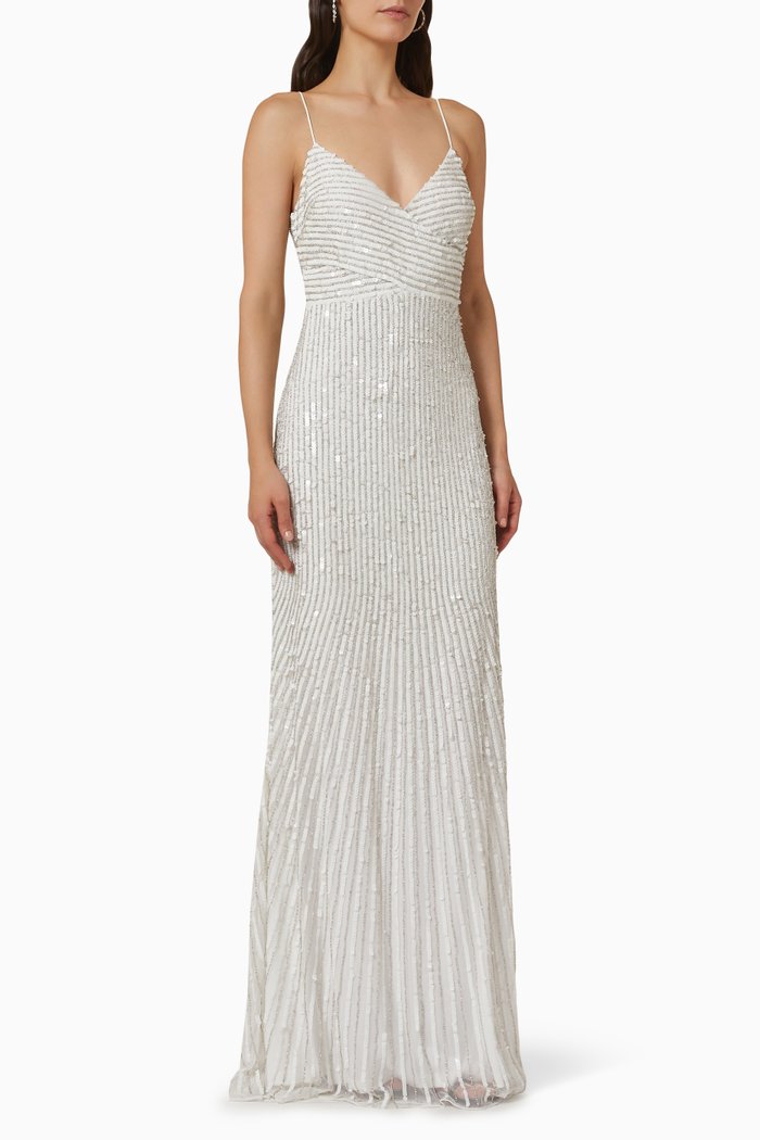 

Spaghetti Straps Sequin Gown, White
