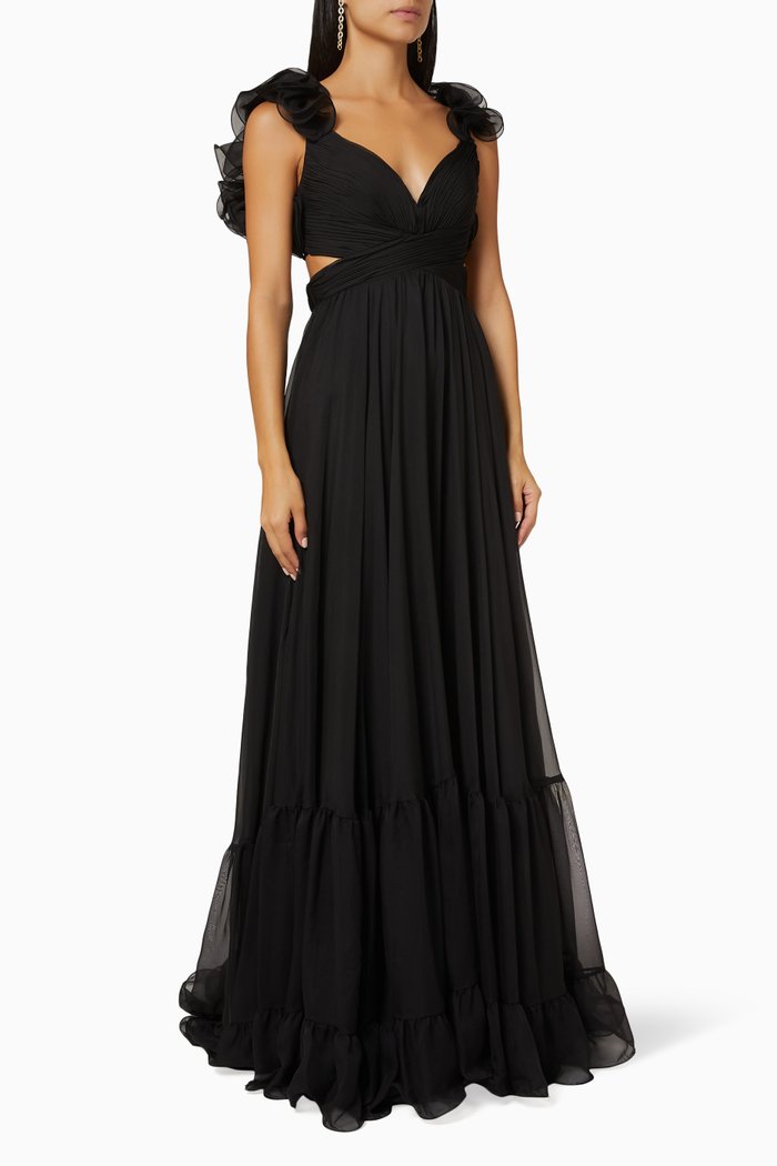 

Ruffle Cut-out Gown, Black