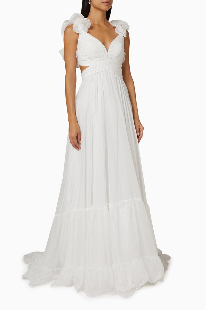 

Ruffle Cut-out Gown, White