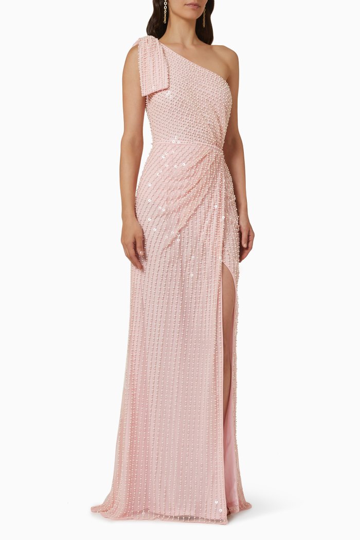 

One-shoulder Pearl Gown, Pink