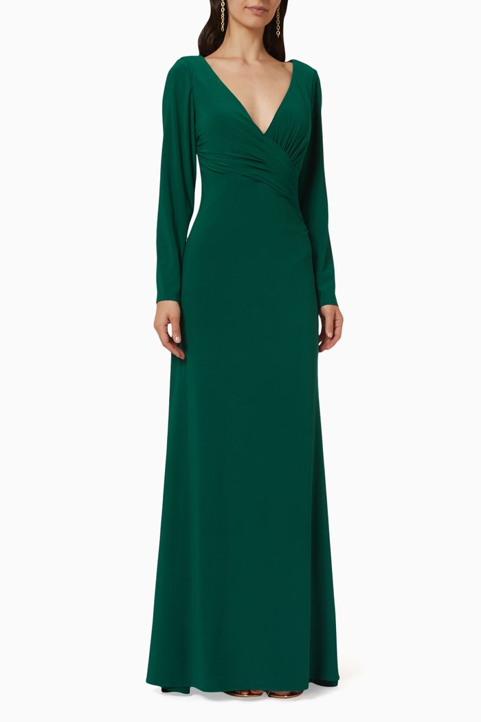 

Faux-Wrap Front Gown, Green