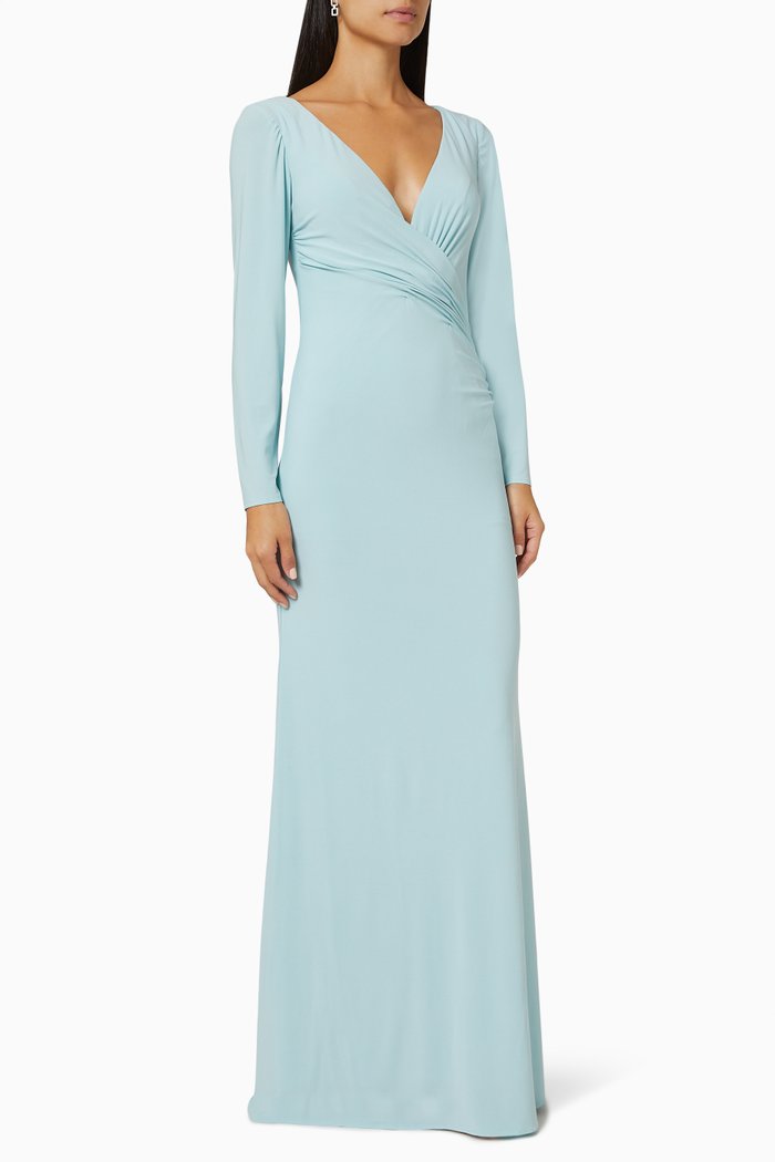 

Faux-Wrap Front Gown, Blue