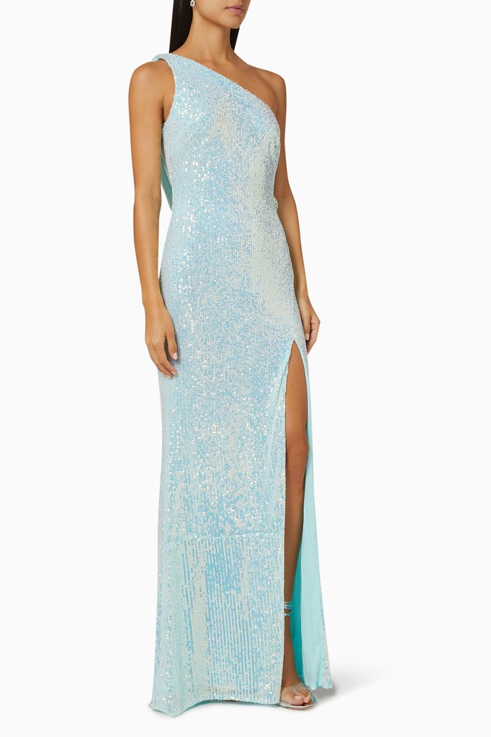 

One-shoulder Sequin Gown, Blue